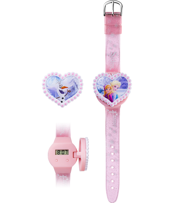 DISNEY FROZEN LCD CLOCK WITH 2 INTERCHANGEABLE HEART SHAPED COVERS IN  BLISTER PACK