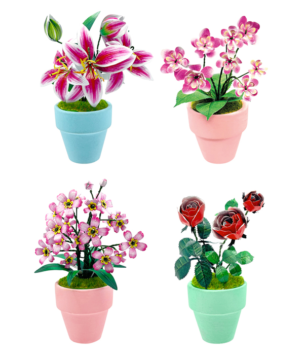 VERGISSMEINNICHT, WACHSBLUME, ROSE & LILIE - 3D MODELL AUS METALL DIY
