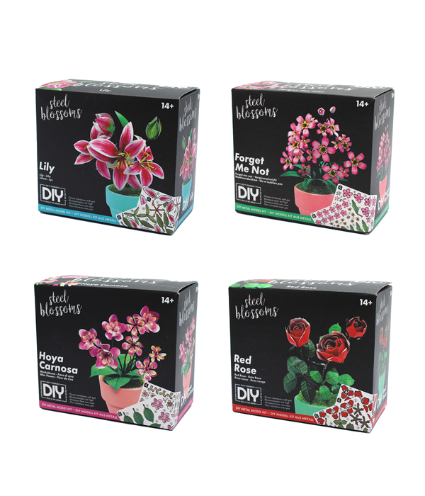 VERGISSMEINNICHT, WACHSBLUME, ROSE & LILIE - 3D MODELL AUS METALL DIY