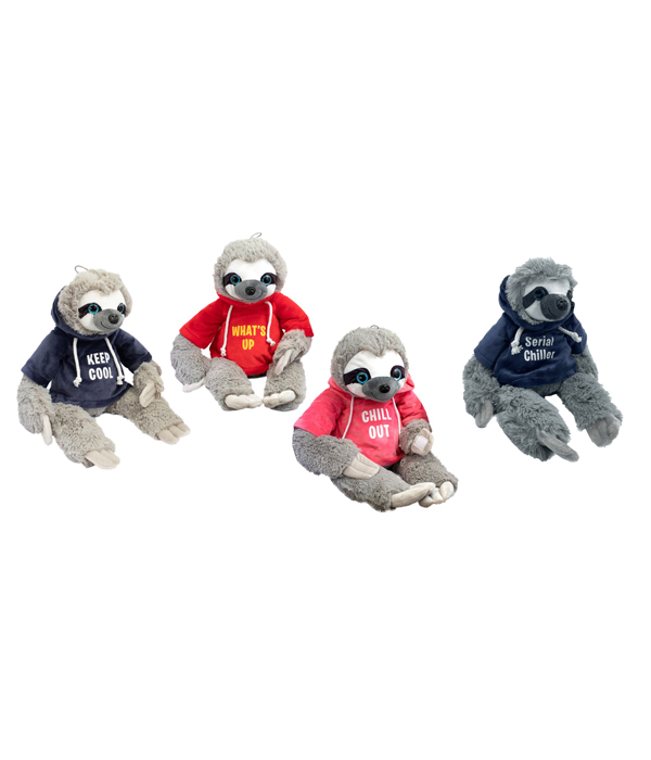 SLOTH WITH T-SHIRT 25 CM - 3 ASSORTED T-SHIRTS