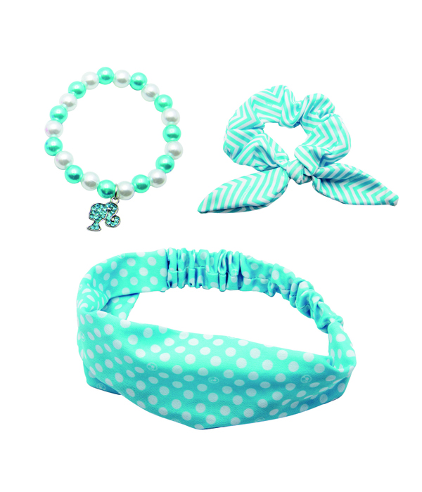 BARBIE PEARL BRACELET SET WITH PENDANT, ELASTIC BAND AND HAIR BAND 