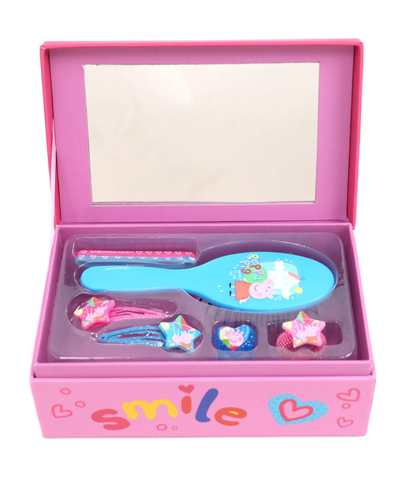 PEPPA PIG JEWELERY BOX WITH ACCESSORIES: BRUSH, 2 HAIR CLIPS, RING, 2 ELASTIC BANDS, HAIR TIE 