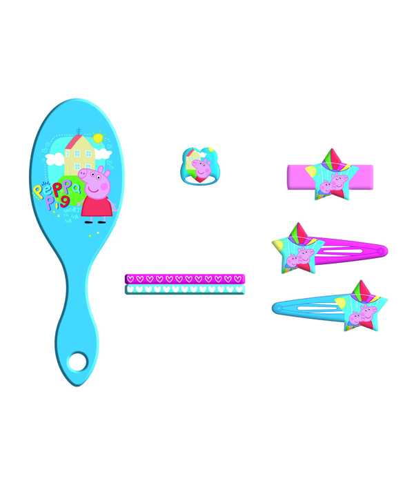 PEPPA PIG JEWELERY BOX WITH ACCESSORIES: BRUSH, 2 HAIR CLIPS, RING, 2 ELASTIC BANDS, HAIR TIE 