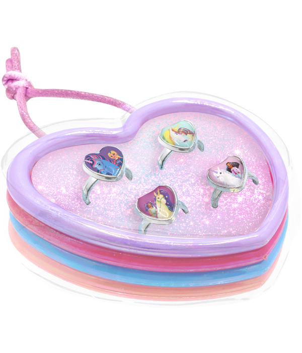 UNICORN ACADEMY SET MIT 4 PLASTIK ARMREIFEN UND 4 RINGE