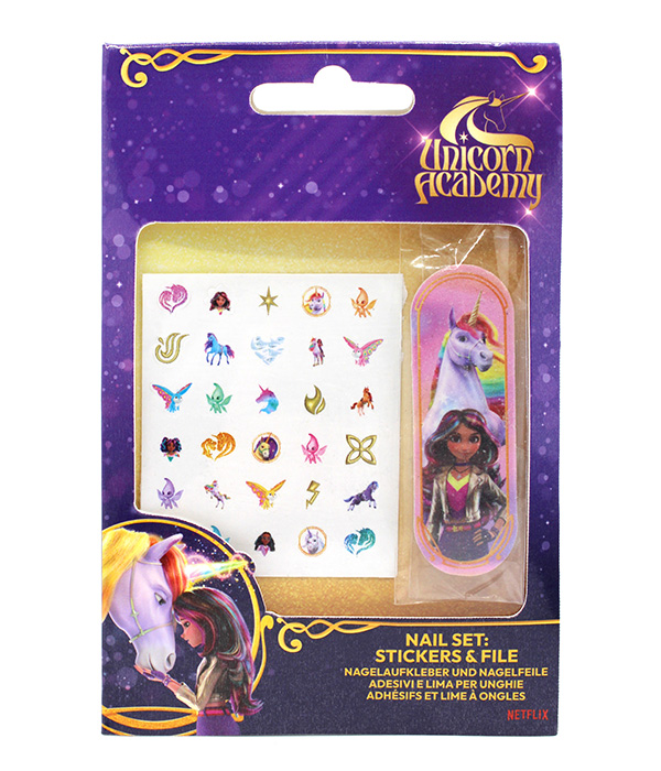 UNICORN ACADEMY 30 NAIL STICKERS AND NAIL FILE