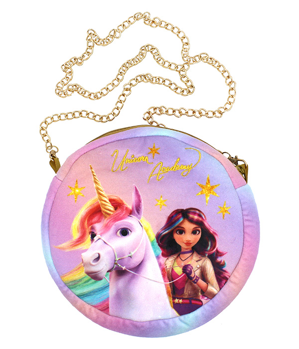 BORSA ROTONDA IN PELUCHE CON CATENA UNICORN ACADEMY