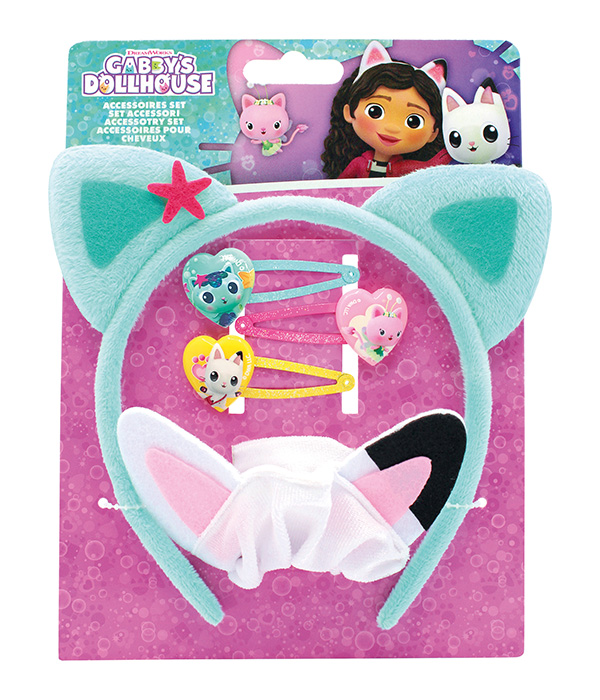 SET DI GIOIELLI PER LA CASA DELLE BAMBOLE DI GABBY CON ORECCHIE DI GATTO E SCRUNCHIE