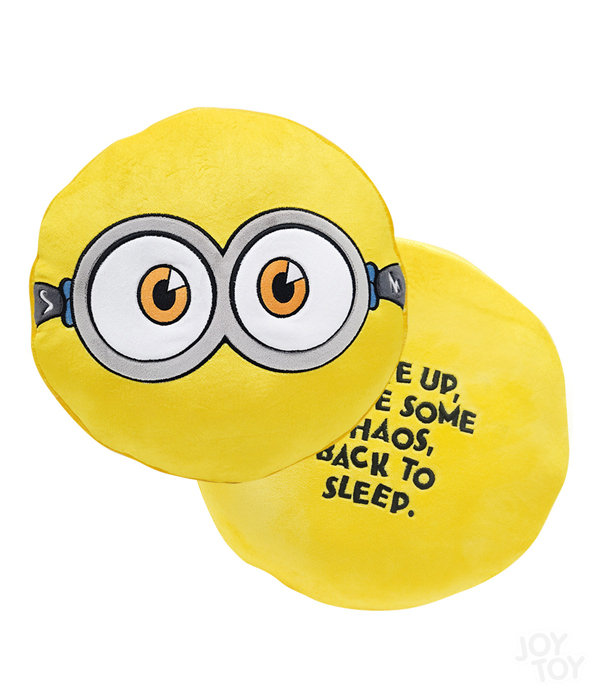 MINIONS 3 RUNDES PLÜSCHKISSEN BESTICKT AUF VOR-UND RÜCKSEITE