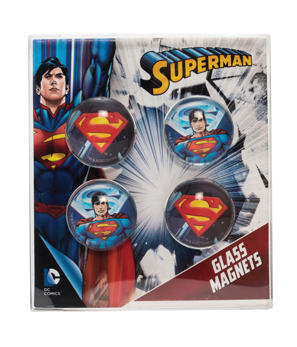 SUPERMAN 4 PIECE GLASS MAGNETS ON BACKER CARD
