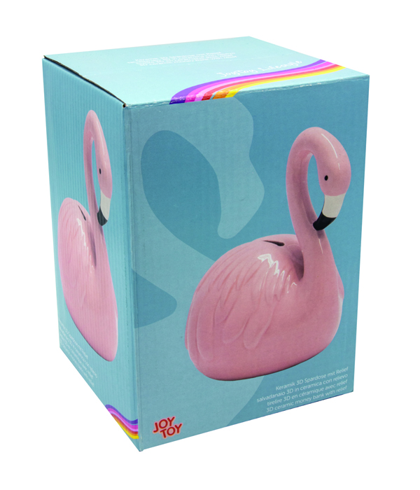 FLAMINGO SALVADANAIO IN CERAMICA CON RILIEVO 19X8X19 CM