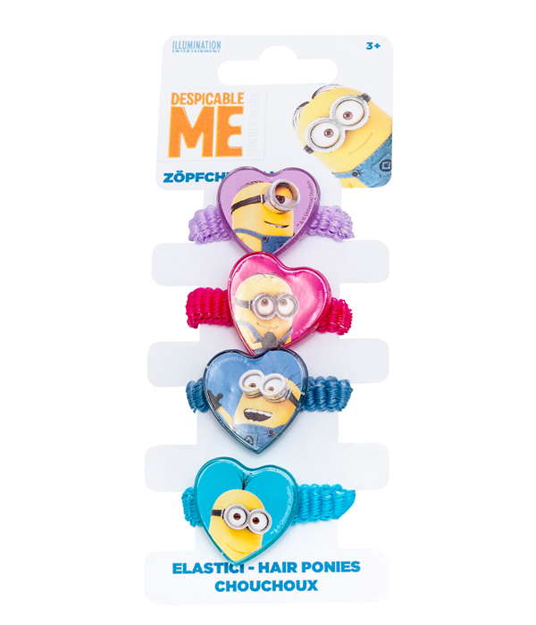 MINIONS 4 MOTIFS PONYTAIL HOLDER ON BACKER CARD