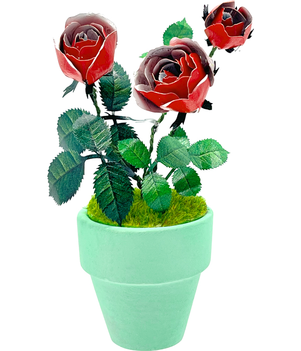 ROSA IN VASO DI FIORI - MODELLO 3D IN METALLO FAI DA TE