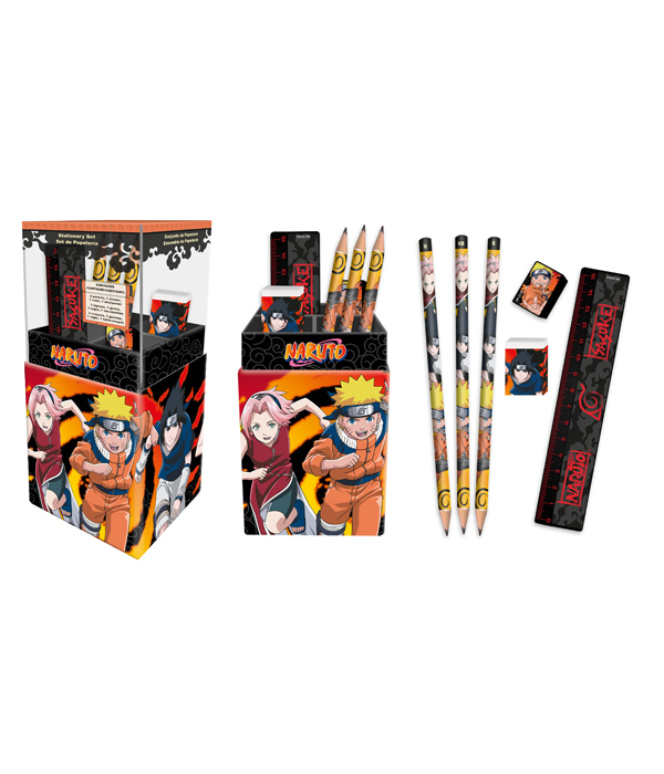 NARUTO STATIONERY SET 6 PIECES IN PEN HOLDER - 8X8X20CM